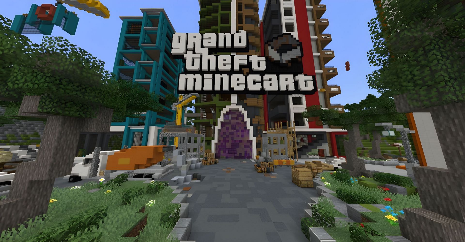 GrandTheftMinecart is just like GTA but in Minecraft (Image via Mojang)
