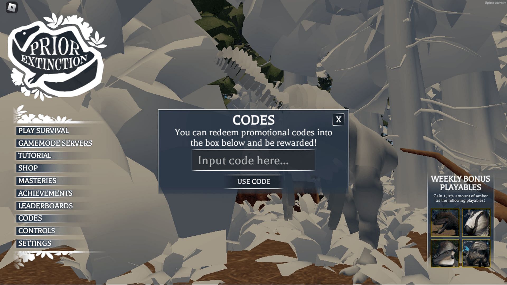 Redeem codes in Prior Extinction with ease (Image via Roblox)