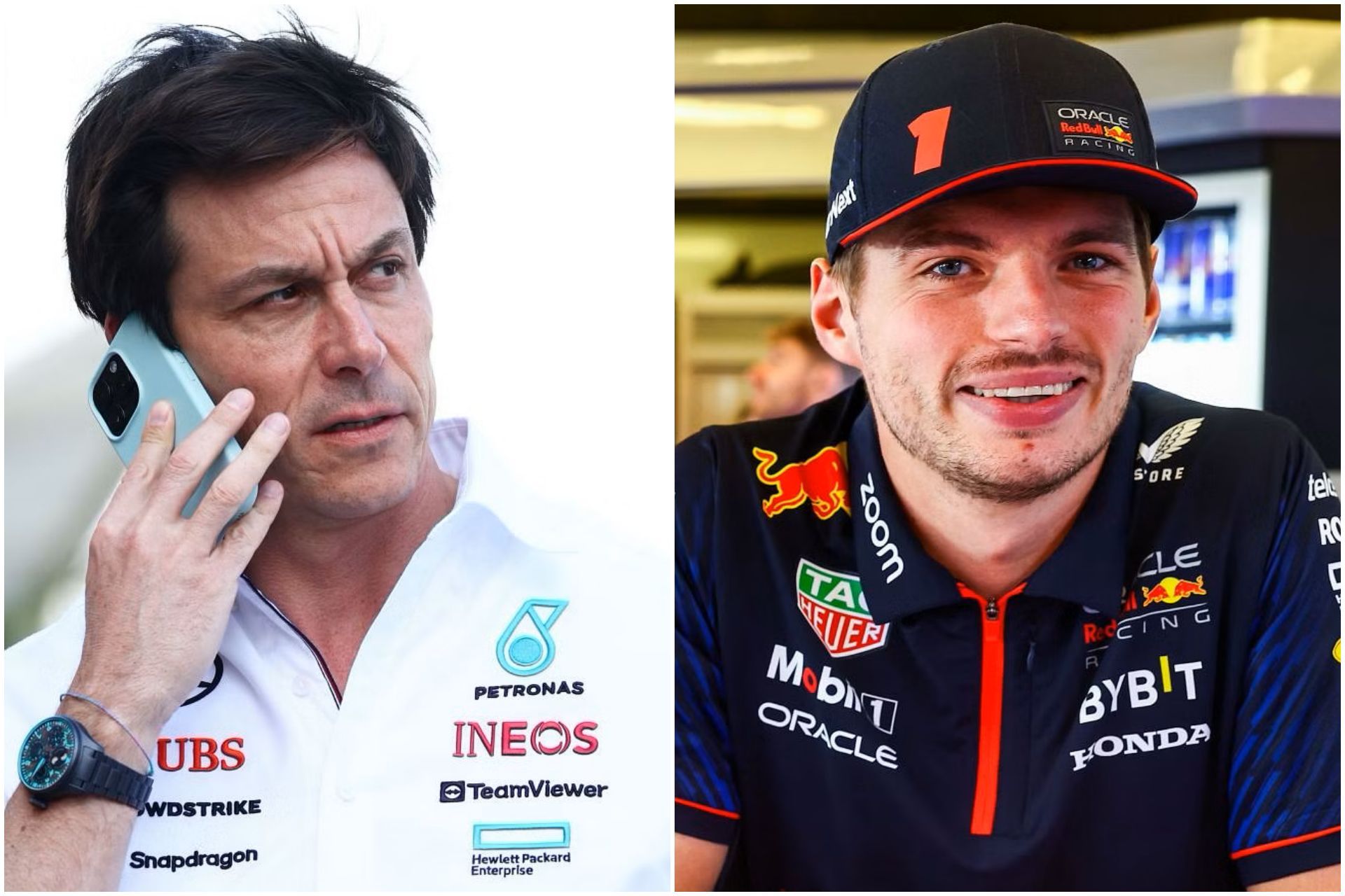 Toto Wolff (L) and Max Verstappen (R) (Collage via Sportskeeda)