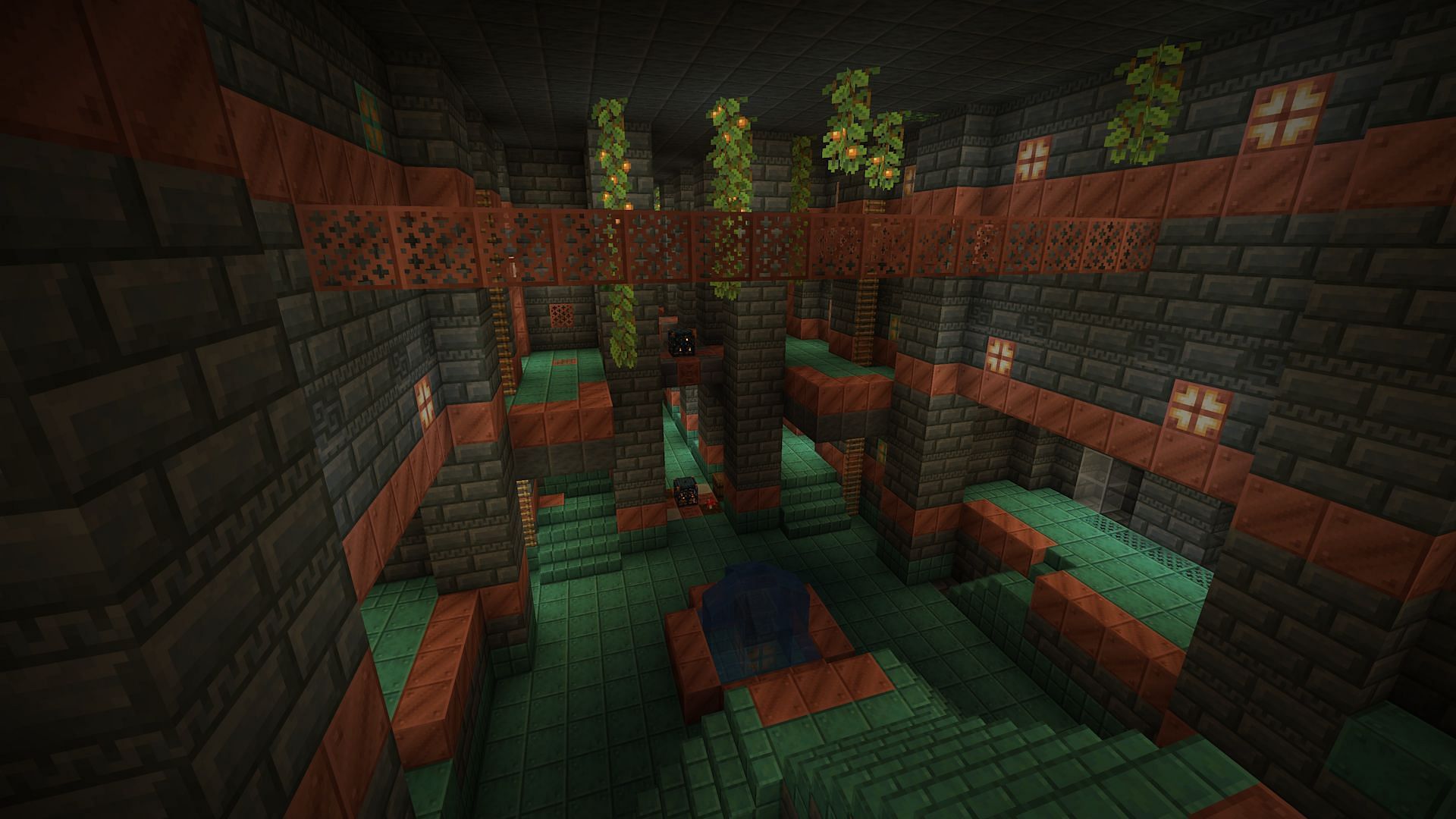 Trial chambers can appear in any cave biome, including lush caves (Image via Mojang)