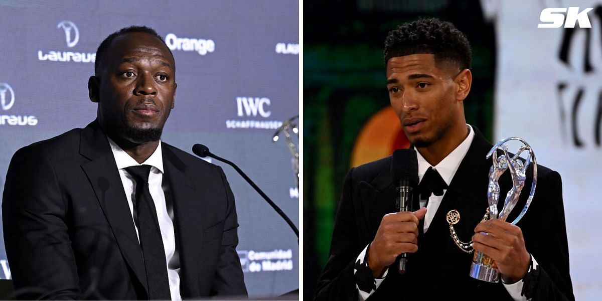 Usain Bolt and Jude Bellingham strike an iconic pose at the Laureus World Sports Awards 2024