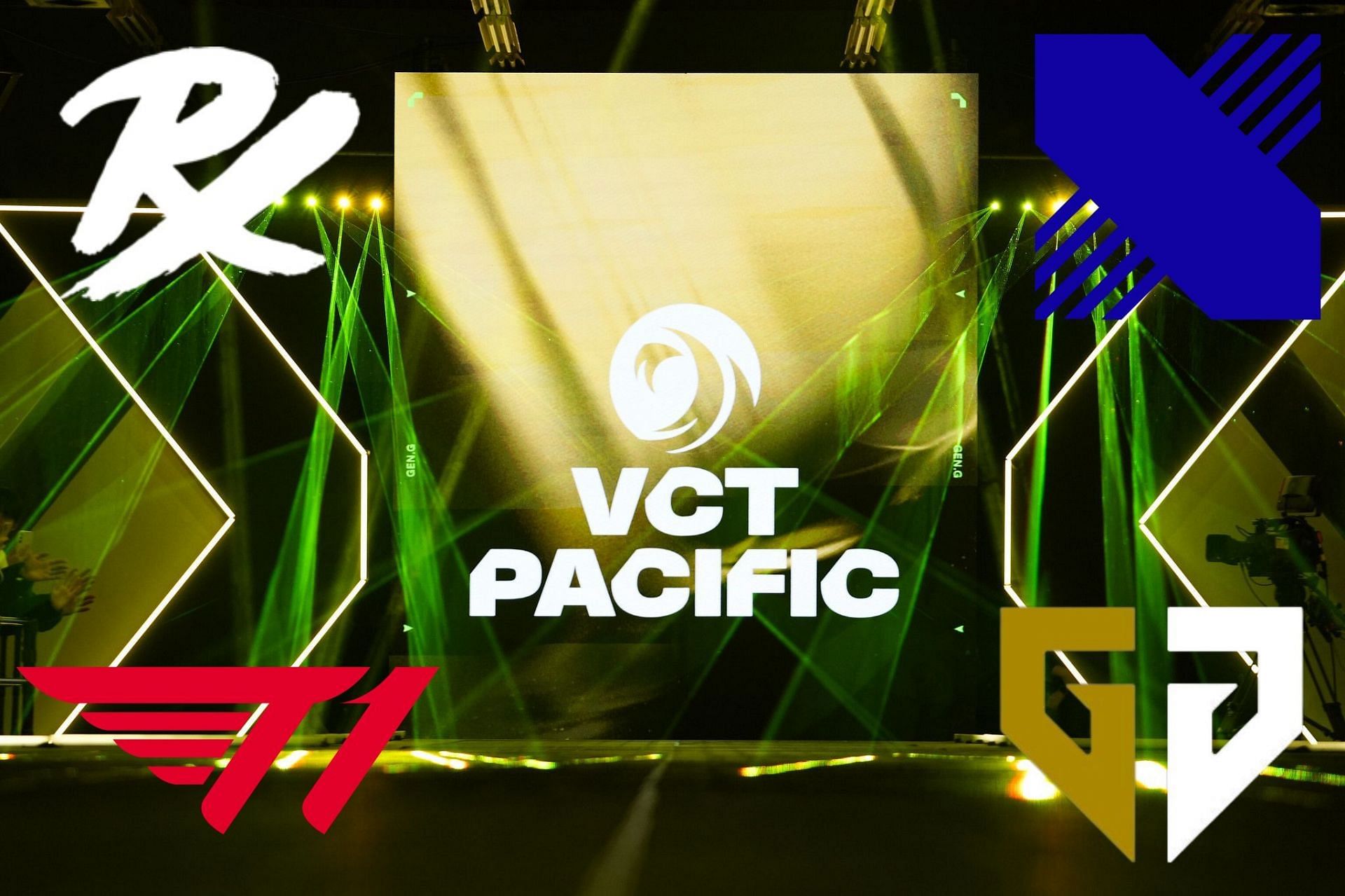 VCT Pacific 2024 Stage 1 (Image via Sportskeeda || Assets via Riot Games, DRX, Gen.G, Paper Rex and T1)