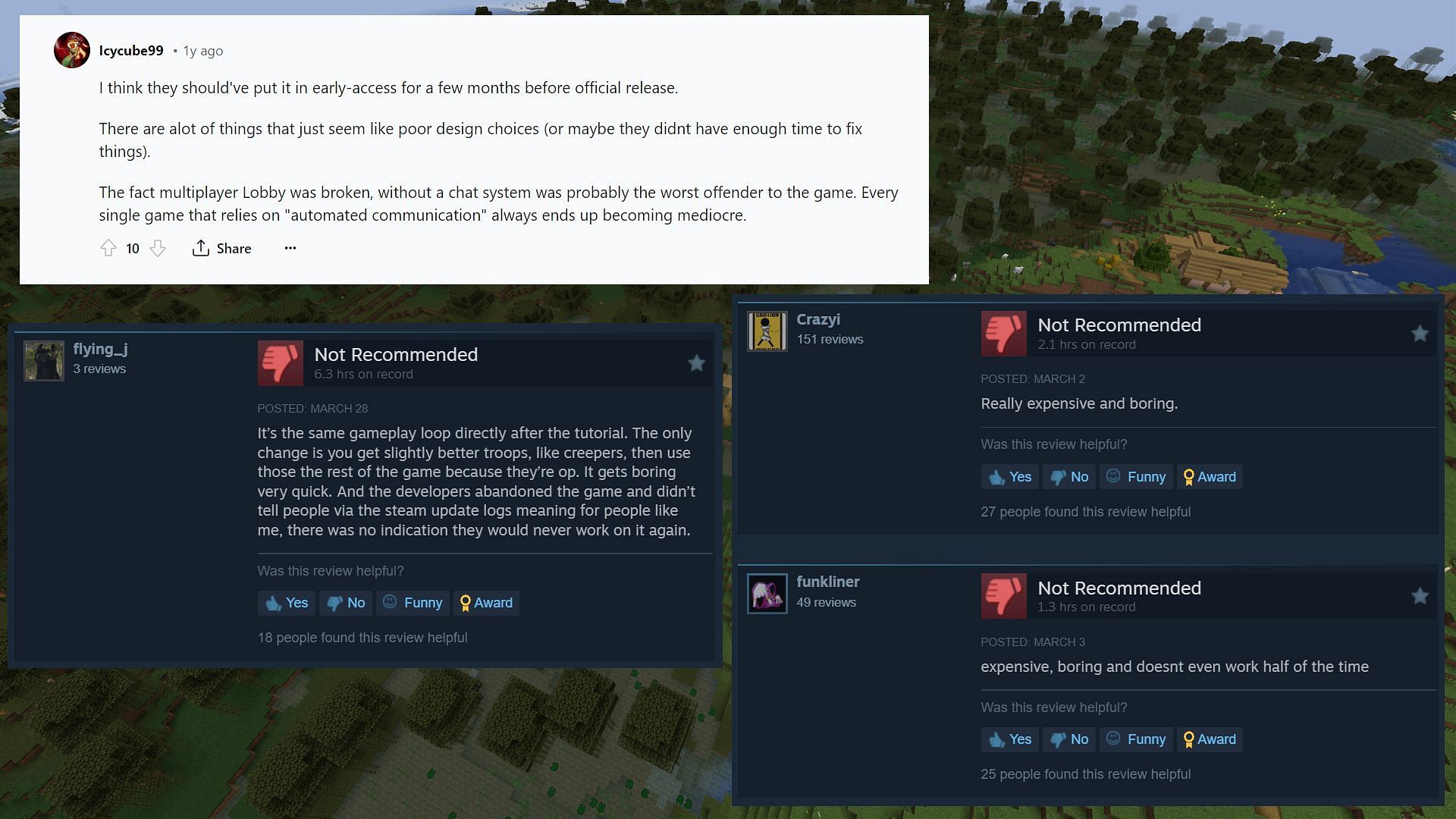 These negative reviews sum up the general sentiment quite well (Images from Reddit and Steam)
