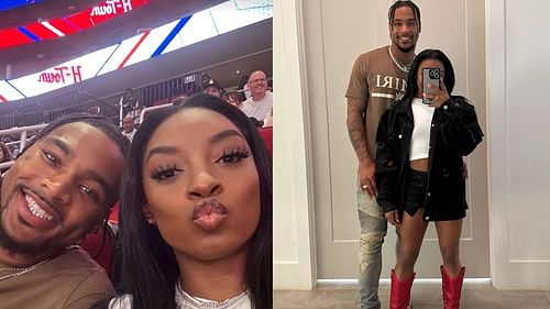 Simone Biles and Jonathan Owens take part in a Rockets-Mavs game via Instagram