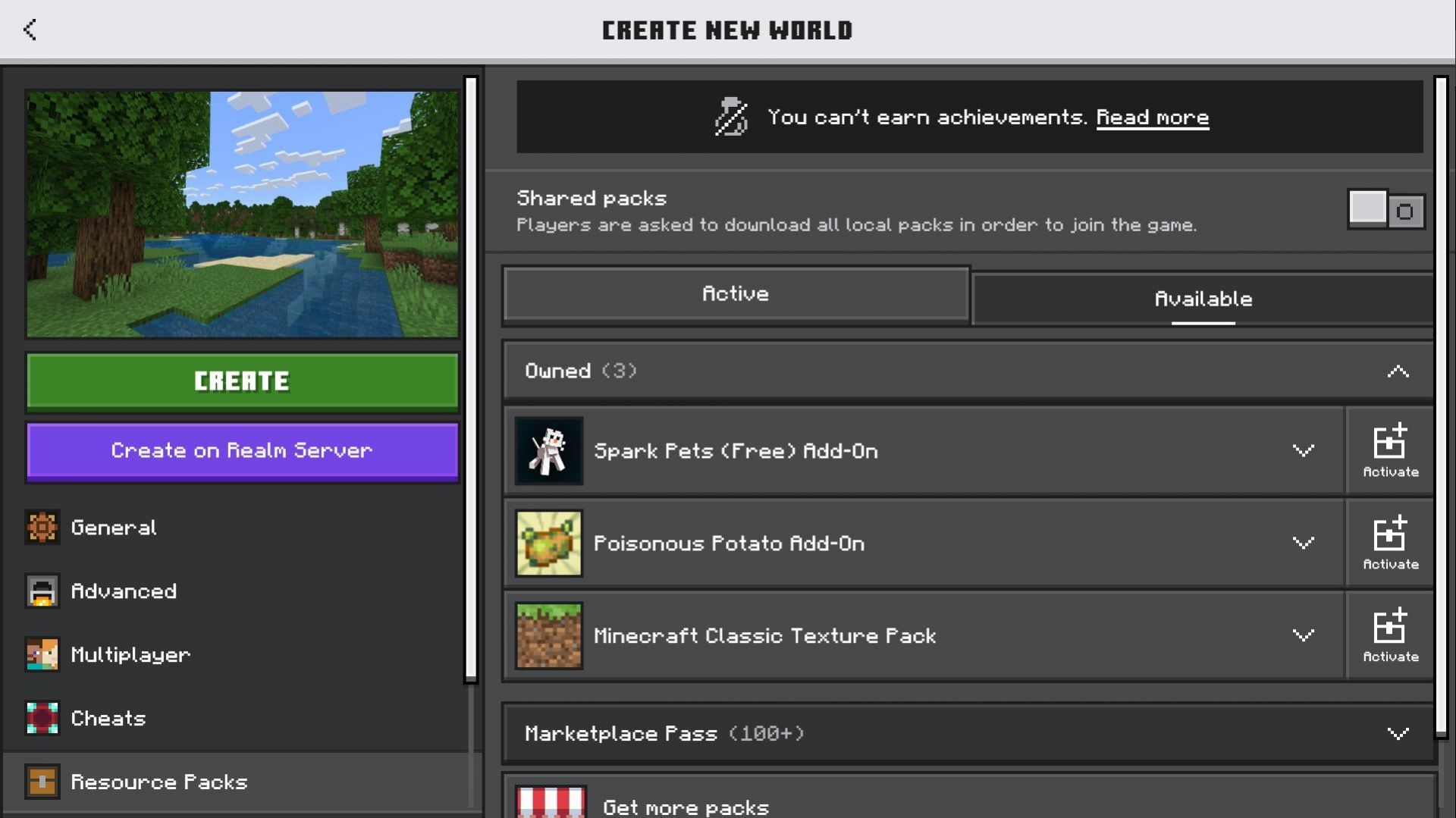 While creating a new world, select the poisonous potato add-on (Image via Mojang Studios)