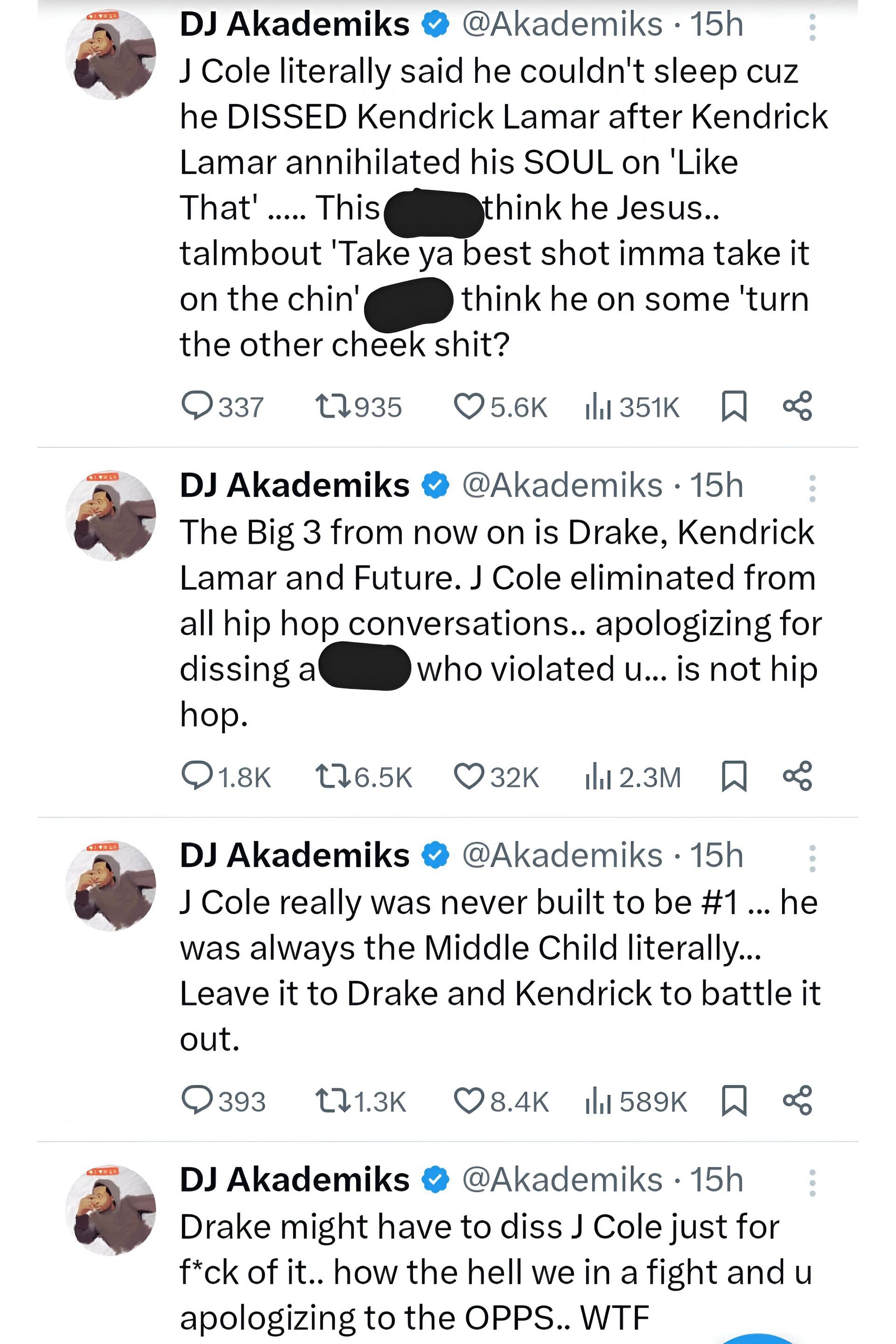 Akademiks called out Cole for apologizing (Image via X/@Akademiks)