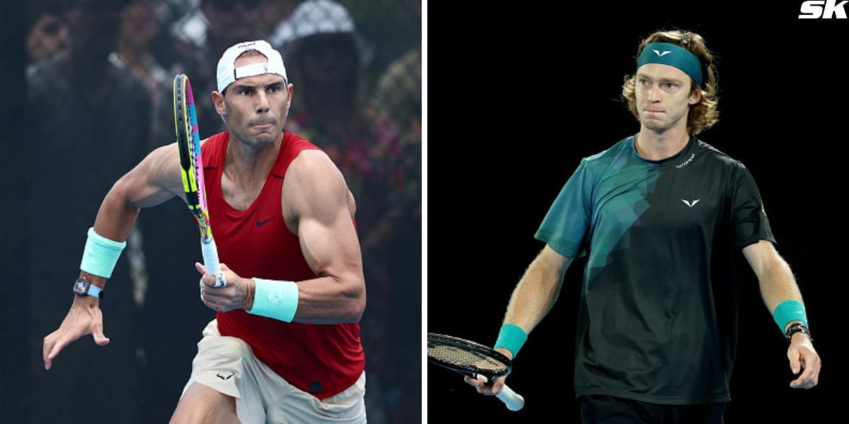 Rafael Nadal (L) and Andrey Rublev (R)