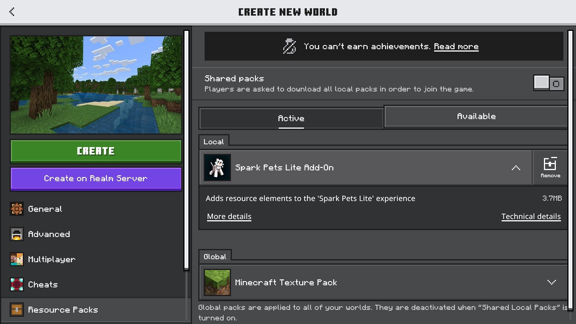 You need to activate the add-on resource pack before creating a new world (Image via Mojang Studios)
