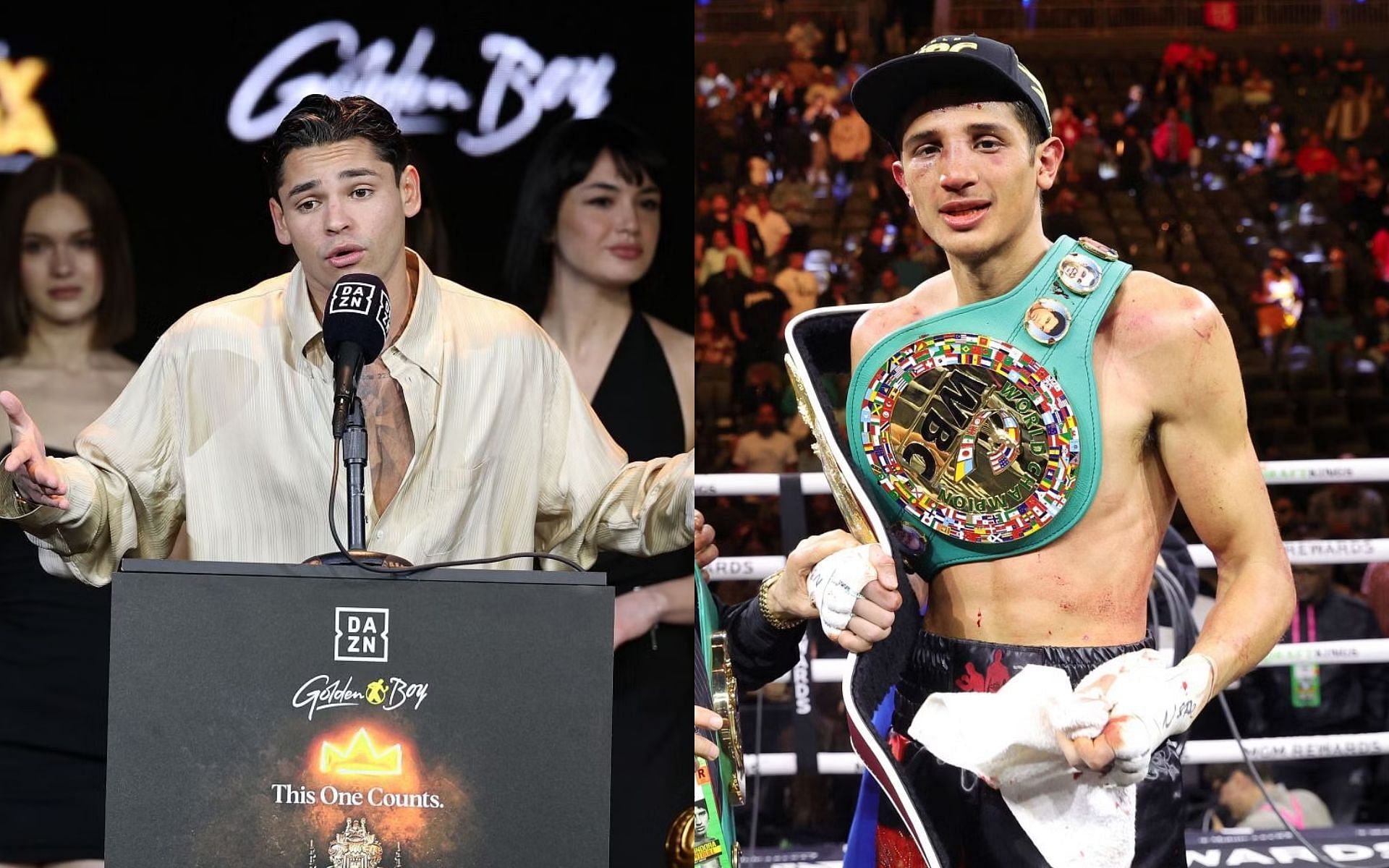 Ryan Garcia (left) calls for a clash with WBC and WBO champion Sebastian Fundora (right) [Images Courtesy: @GettyImages]