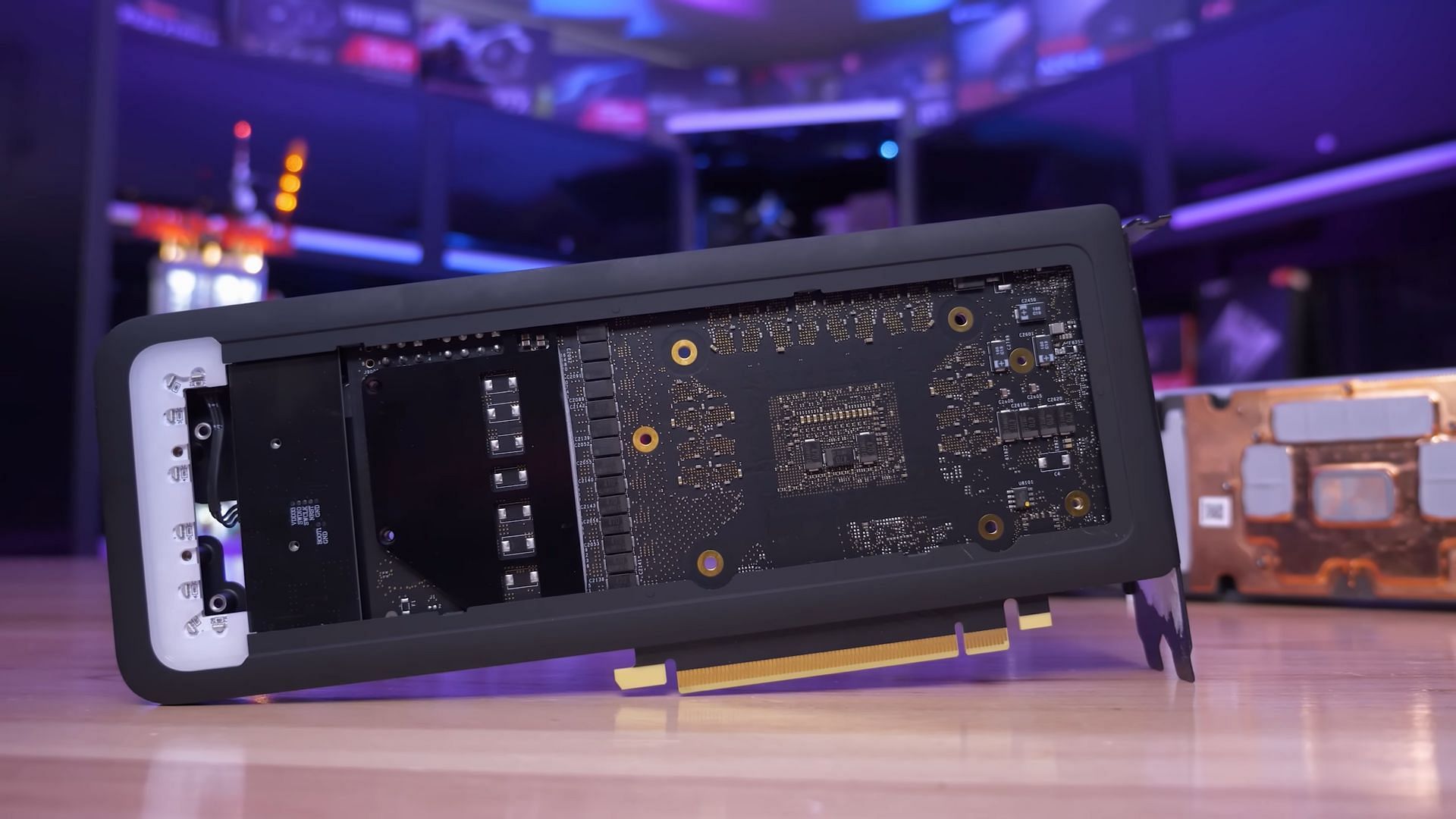 Intel ARC A750 with open PCB board (Image via Hardware Unboxed/YouTube)