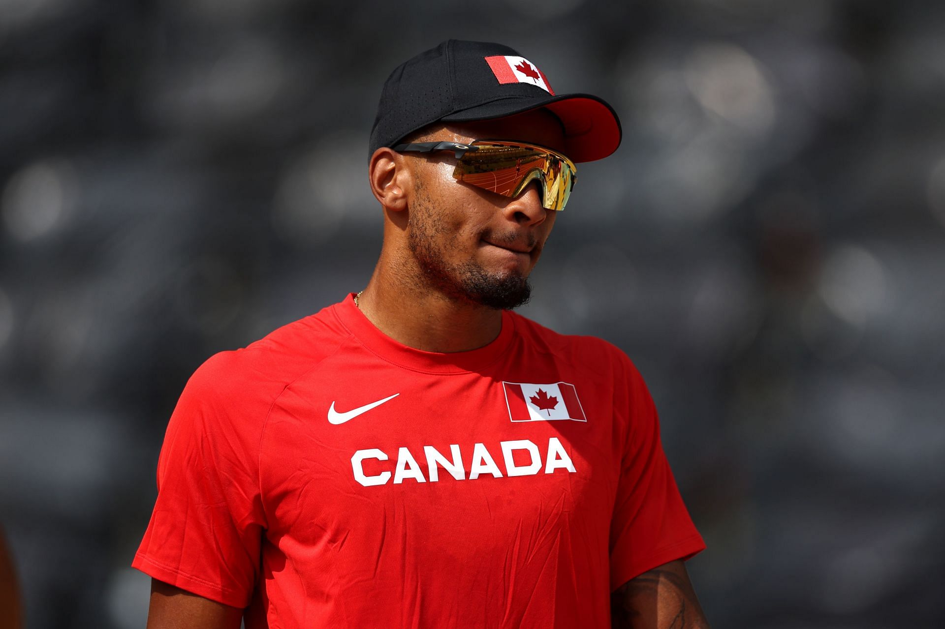 Andre De Grasse of Team Canada looks on during a training session ahead of the 2023 World Athletics Championships in Budapest, Hungary.