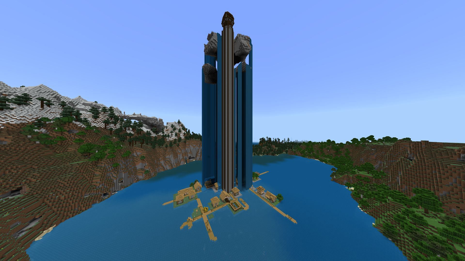 This Minecraft PE seed offers a particularly astonishing pillager outpost to surmount (Image via Mojang)