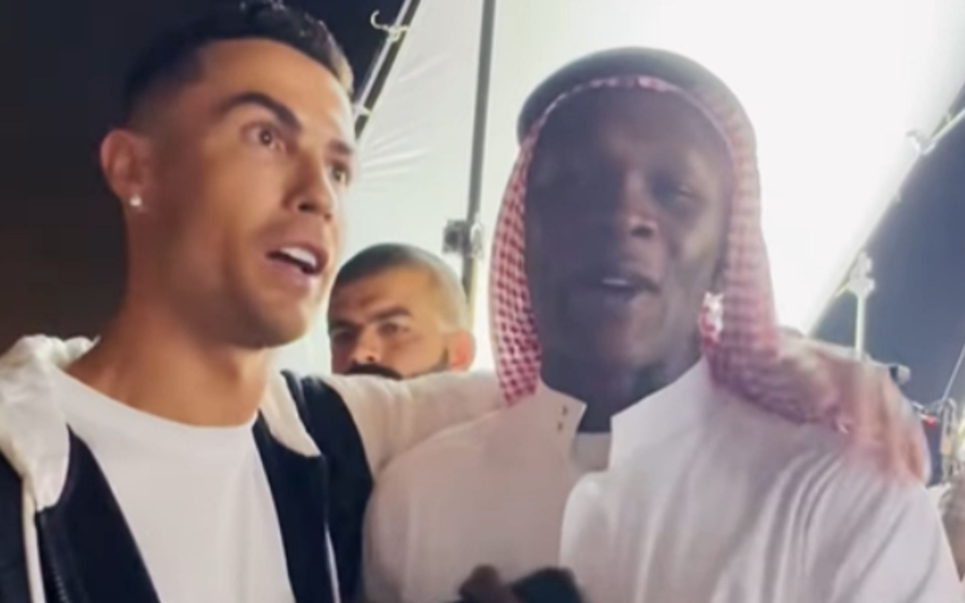 Israel Adesanya (right) discusses meeting Cristiano Ronaldo (left) in Saudi Arabia [Image courtesy of @stylebender on Instagram]