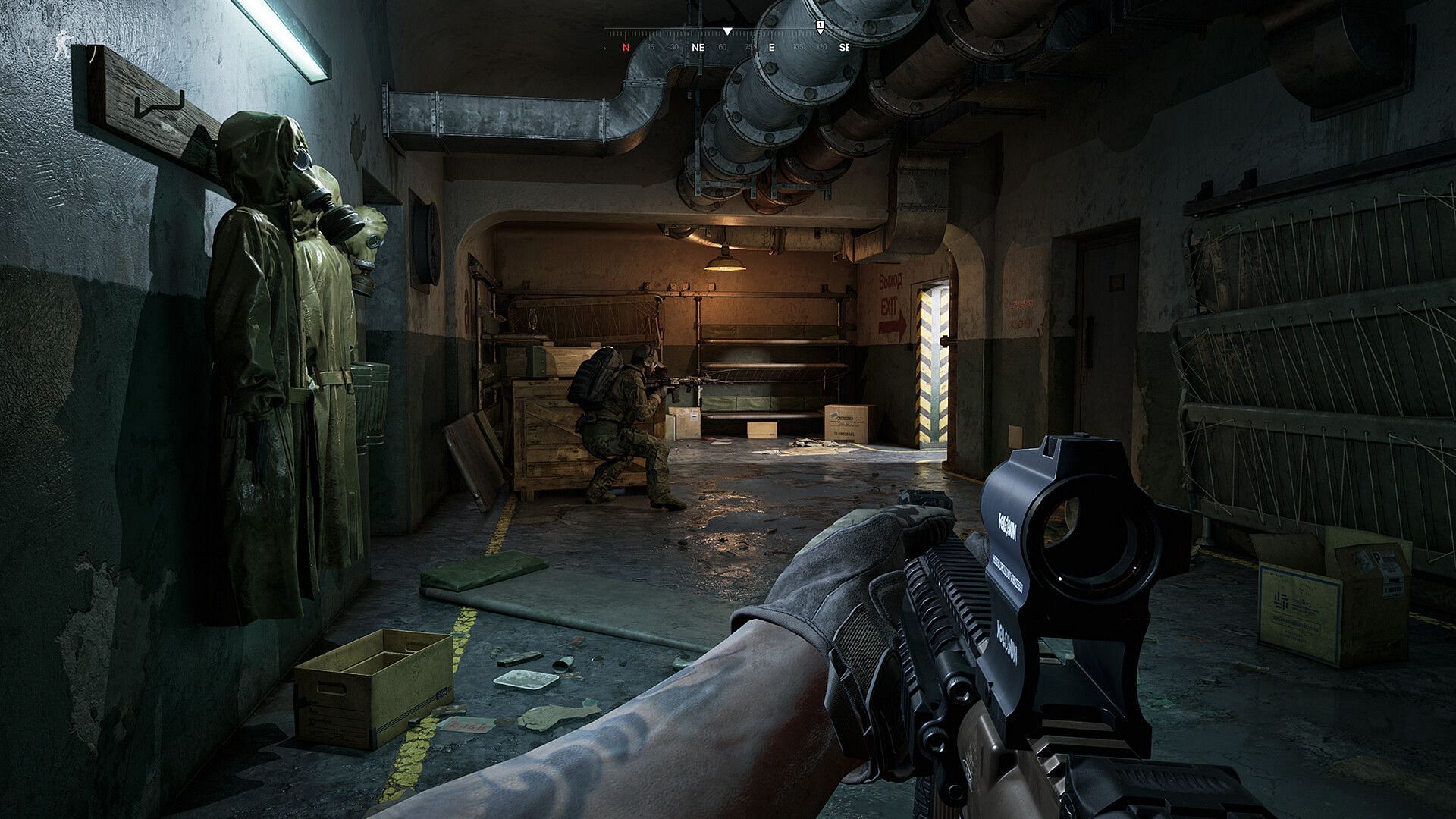 First person perspective of a character in Gray Zone Warfare inside a dark room