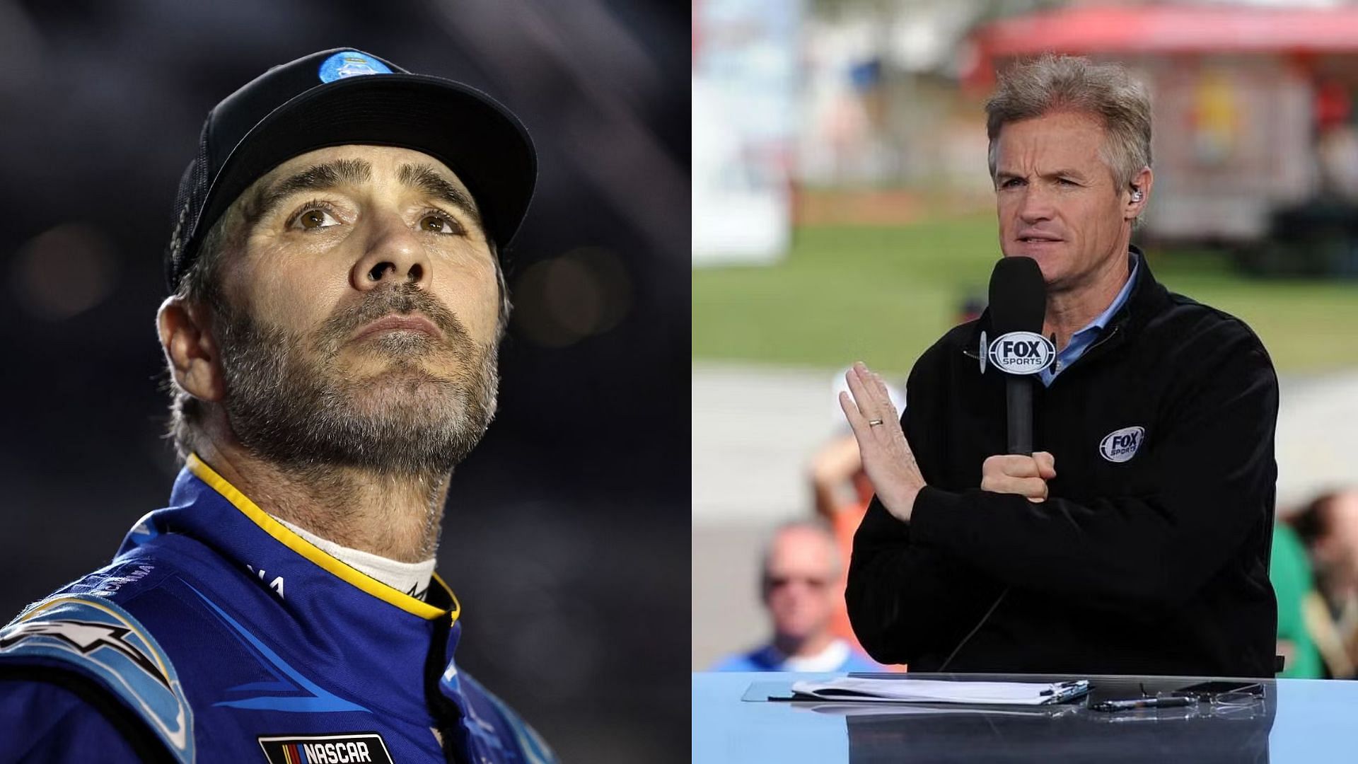 7x NASCAR Cup Series champion Jimmie Johnson (L) and 9x Xfinity Series race winner Kenny Wallace (R)