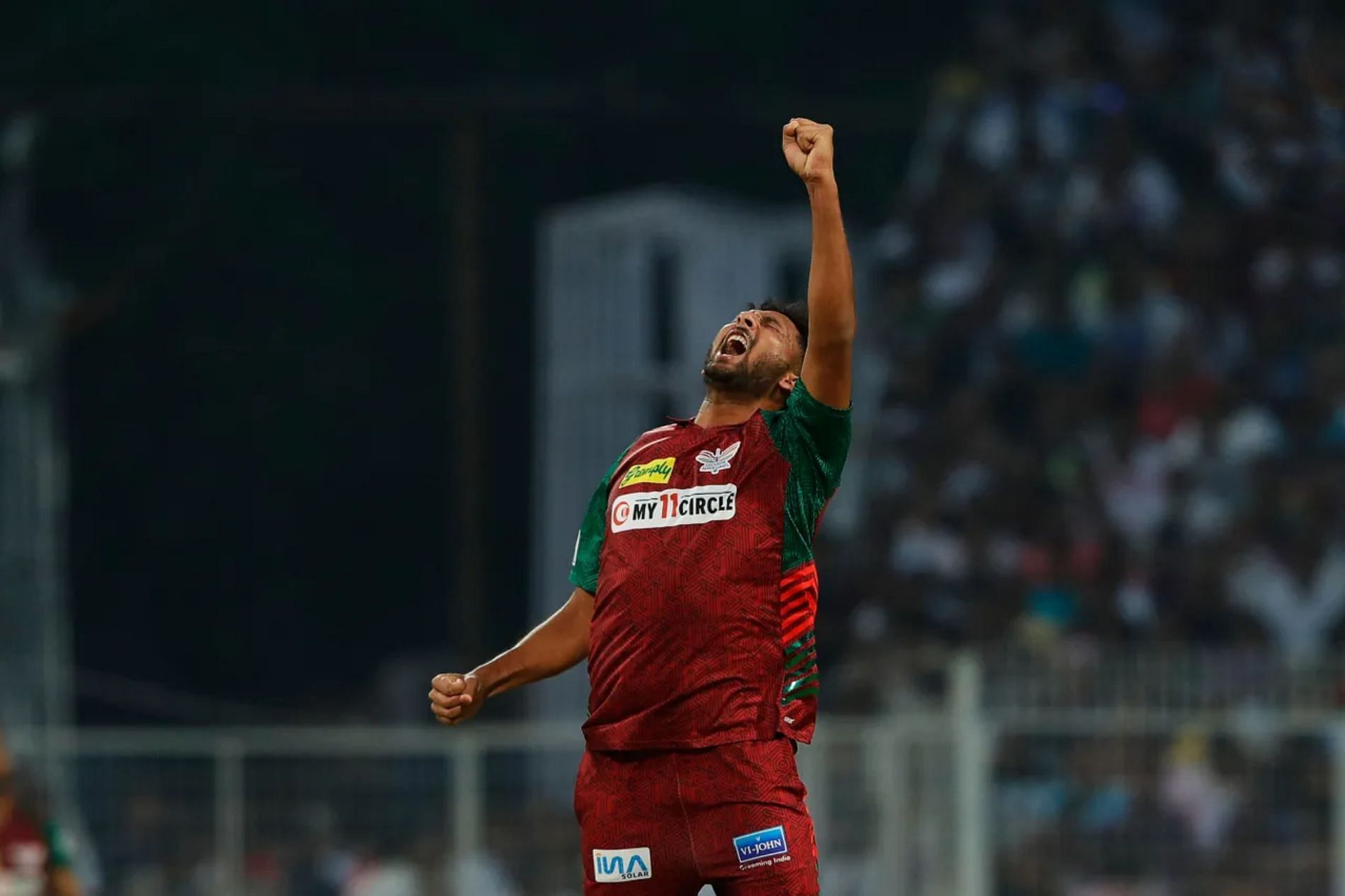 LSG pacer Mohsin Khan celebrates a wicket. (Pic: BCCI/ iplt20.com)