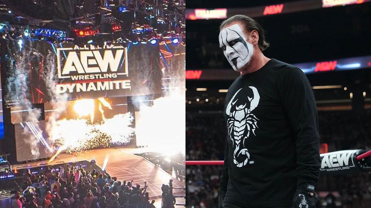 AEW stage (left) and WWE Hall of Famer (Sting)