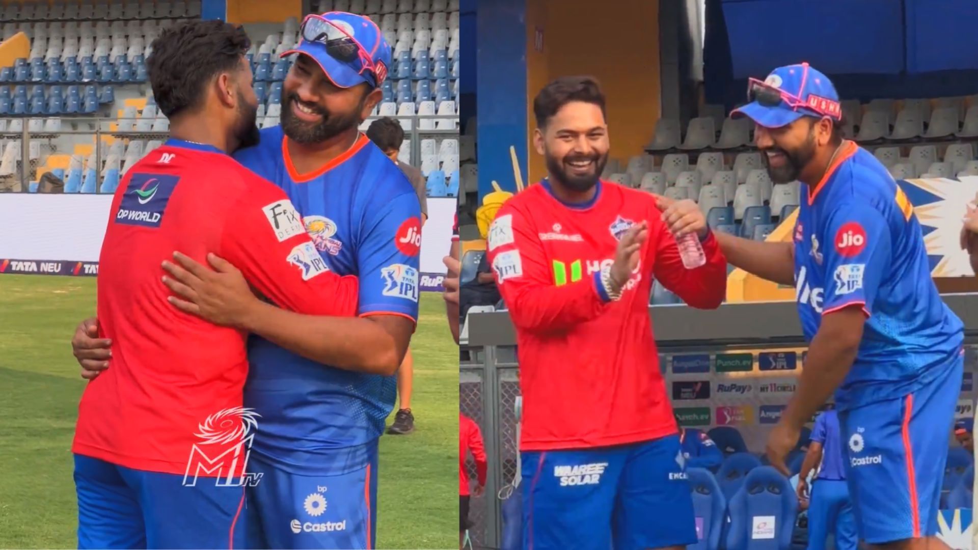 Snippets from Rohit Sharma and Rishabh Pant having an animated chat