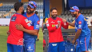 [Watch] Rishabh Pant & Rohit Sharma burst into laughter amidst a friendly chat ahead of MI vs DC IPL 2024 match