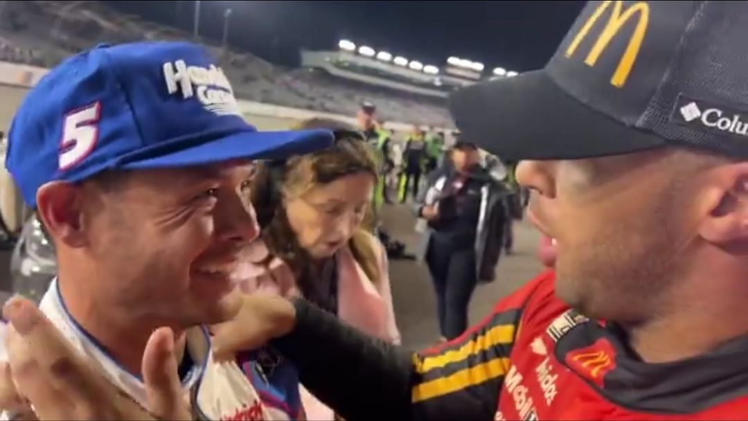 Kyle Larson and Bubba Wallace after the NASCAR Cup Series Toyota Owners 400 race at Richmond Raceway (Image from X)