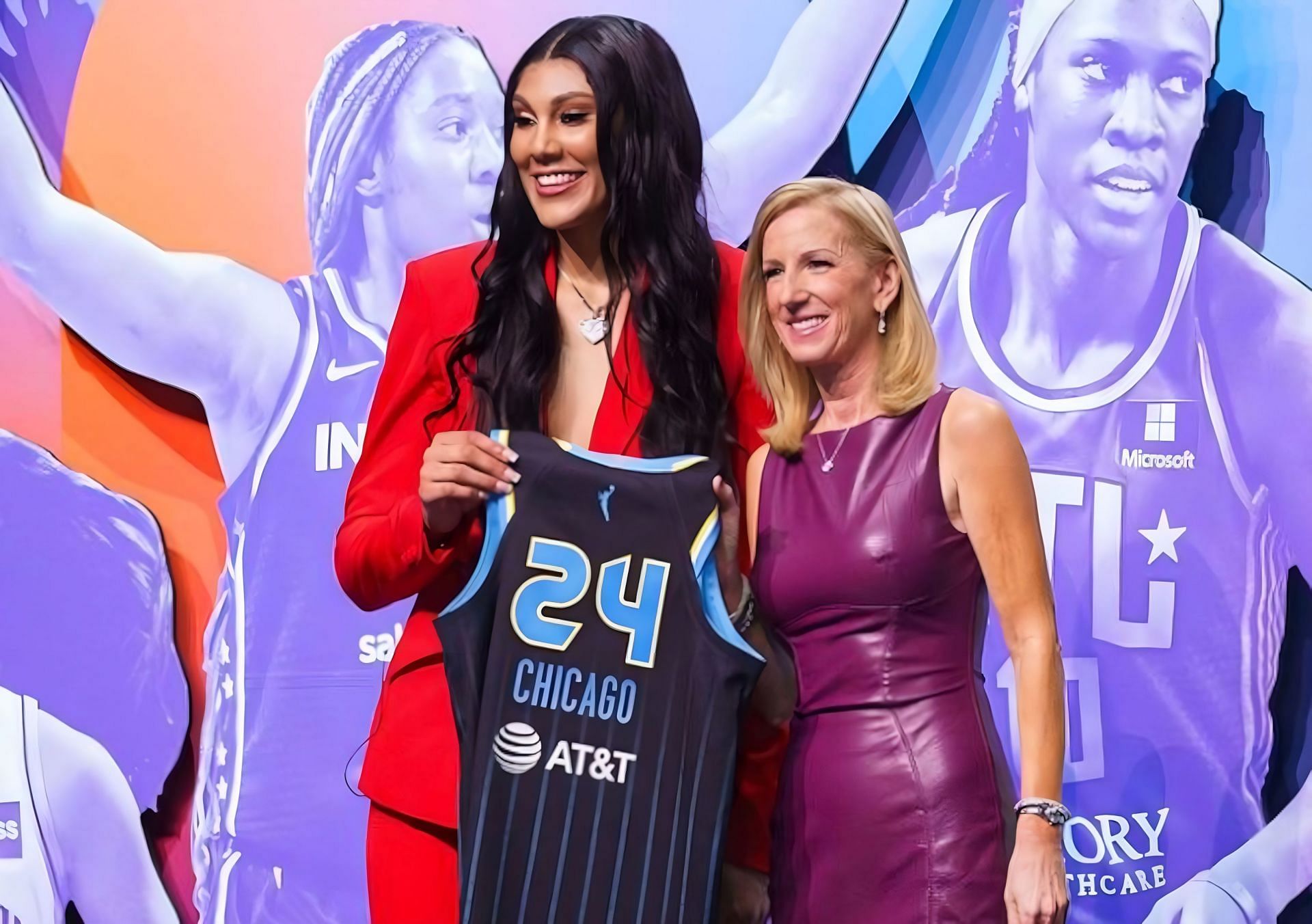 Rookie Kamilla Cardoso with WNBA commissioner Cathy Engelbert at the recent WNBA draft.