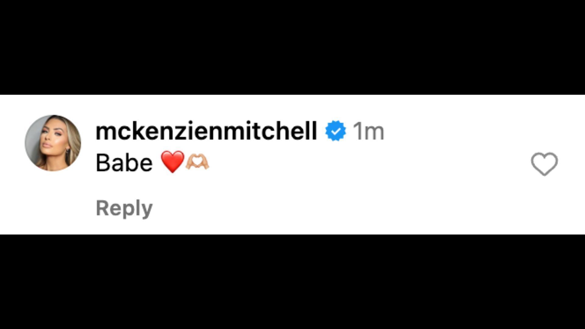 McKenzie Mitchell reacts to Vic Joseph&#039;s comment on Instagram.