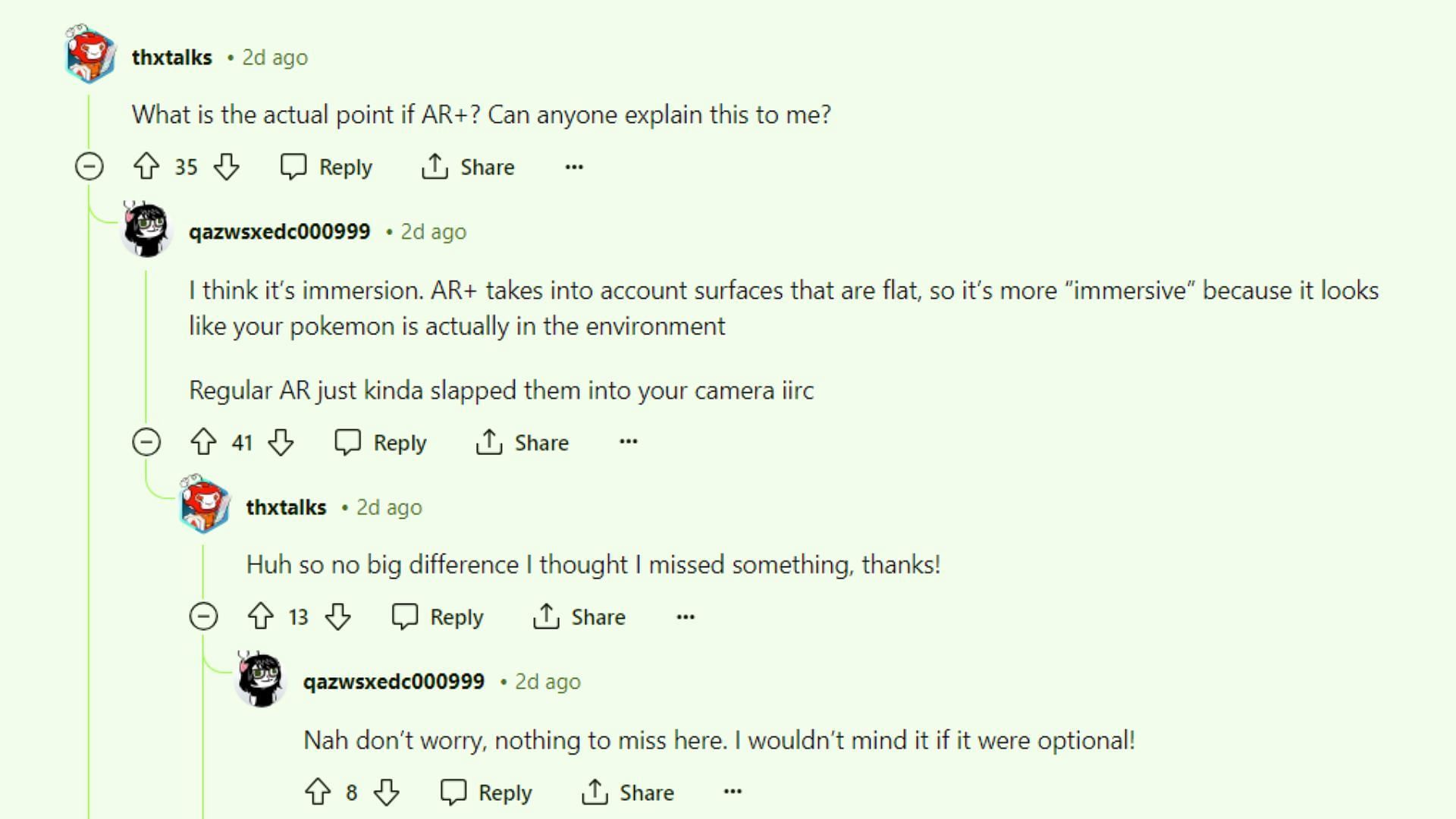 Redditors discuss AR+ feature (Image via Reddit)