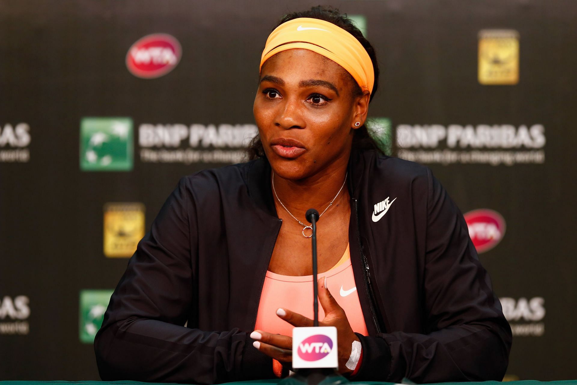 Serena Williams at a press conference during the 2015 BNP Paribas Open in Indian Wells