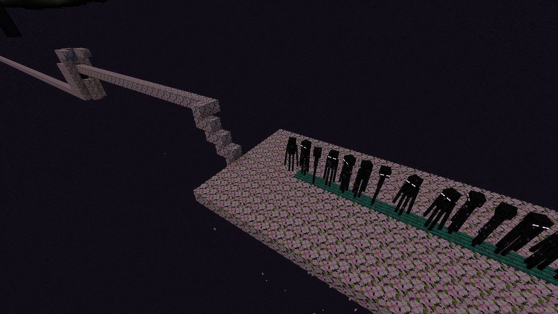 An example of an Enderman XP farm made over the End&#039;s void (Image via Mojang)