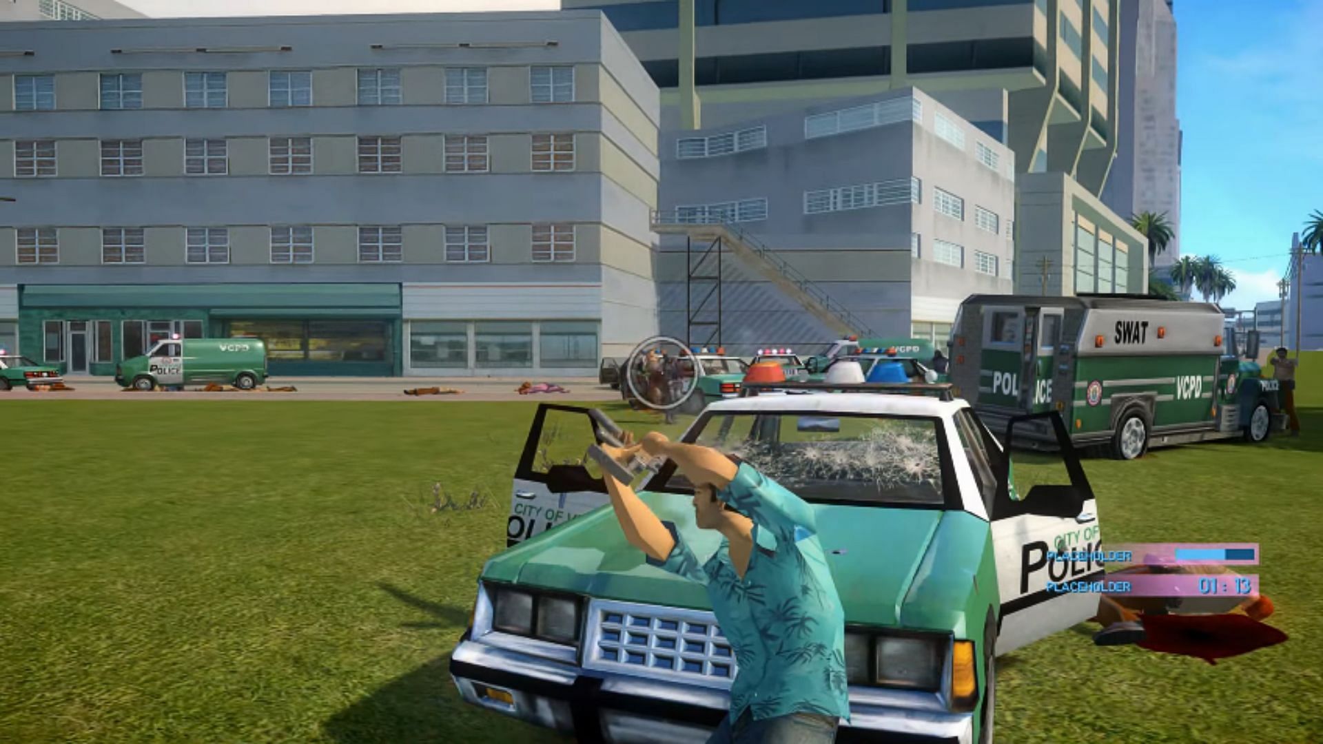 Tommy Vercetti in action against Vice City&#039;s cops in the mod (Image via YouTube/Revolution Team)