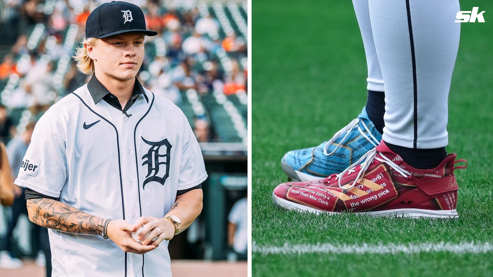 &quot;The wrong pick&quot; - Tigers top prospect Max Clark rocks custom Adidas cleats featuring haters