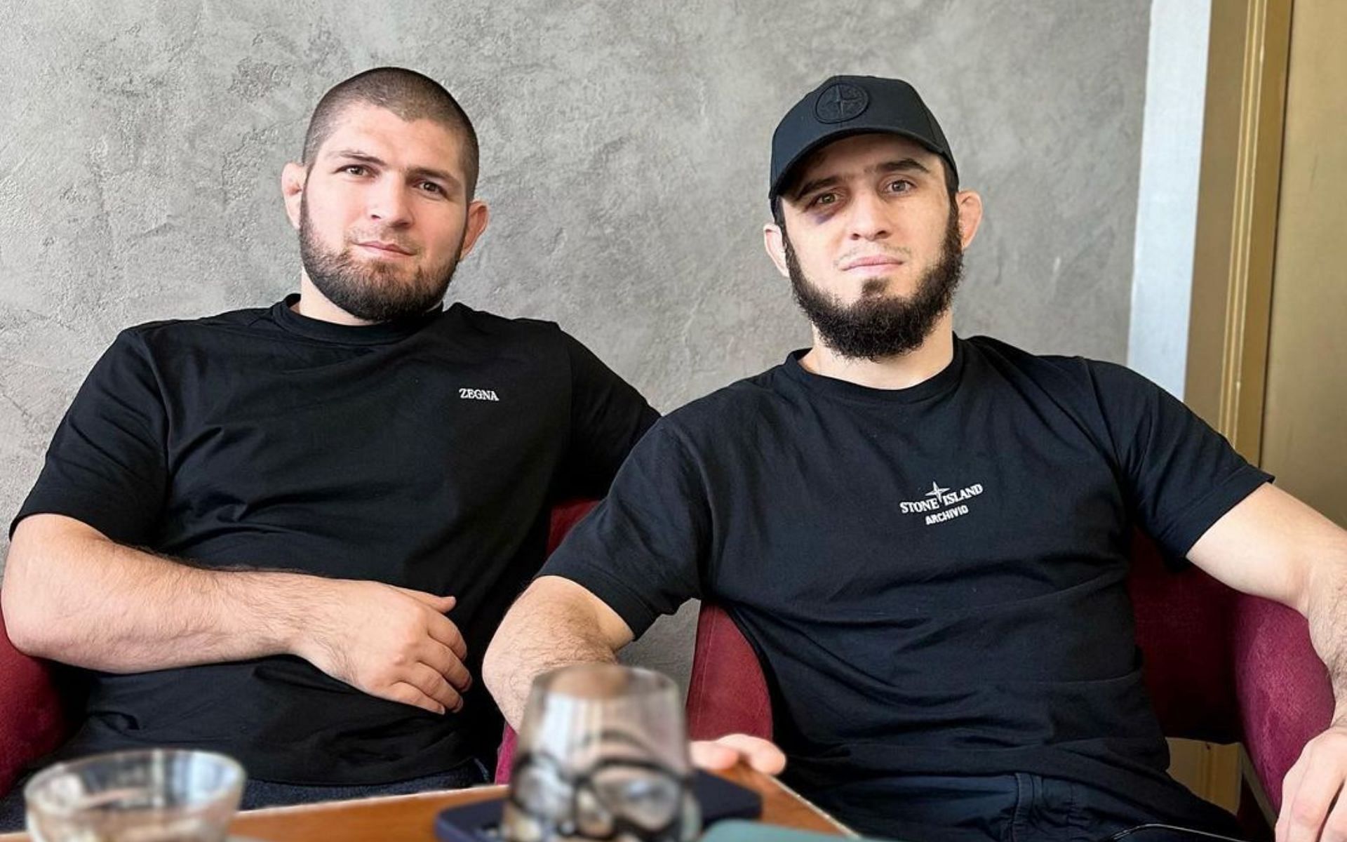 Khabib Nurmagomedov (left) supports Islam Makhachev (right) in a social media post [Image via: @khabib_nurmagomedov on Instagram]
