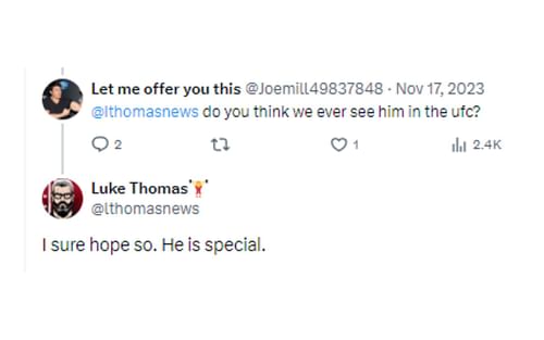 Thomas' tweet regarding Mix in the UFC [Image courtesy: @lthomasnews - X]