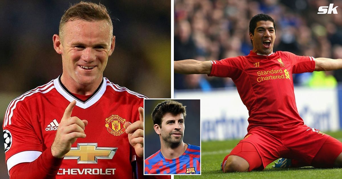 Wayne Rooney, Gerard Pique and Luis Suarez (from left to right)