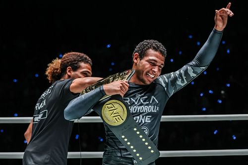 Tye Ruotolo celebrates becoming ONE welterweight submission grappling champion.