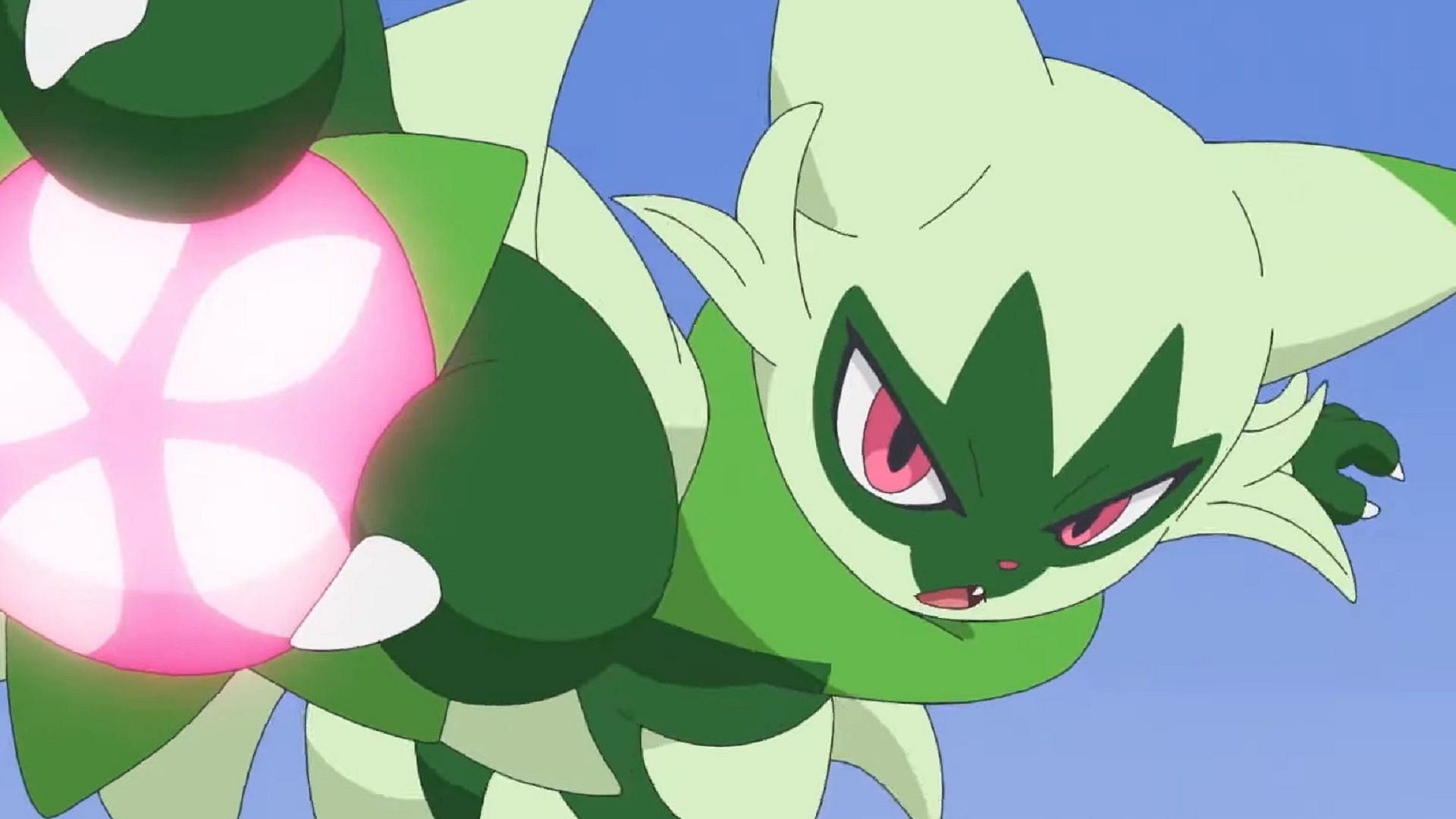 Liko&#039;s Floragato arrives to battle for the first time in Pokemon Horizons (Image via The Pokemon Company)