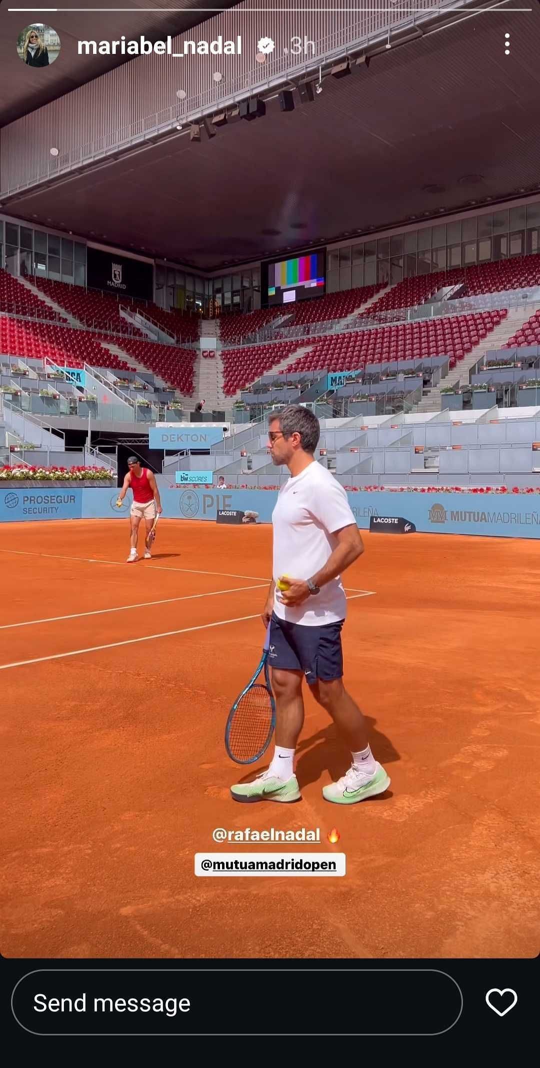 Maribel Nadal shares practice session of Nadal on her Instagram story