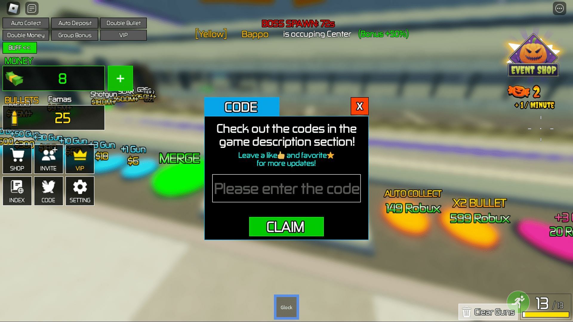 Redeem codes in Gun Merge Tycoon with ease (Roblox || Sportskeeda)