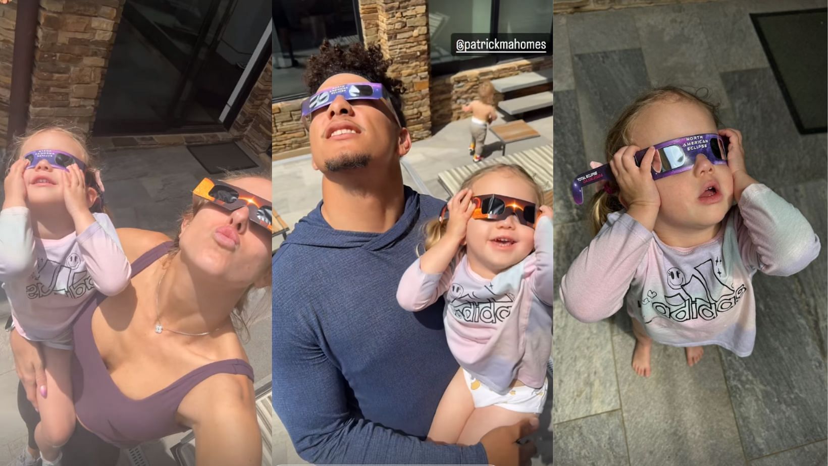 Patrick and Brittany Mahomes watching a solar eclipse last Monday with Sterling Skye