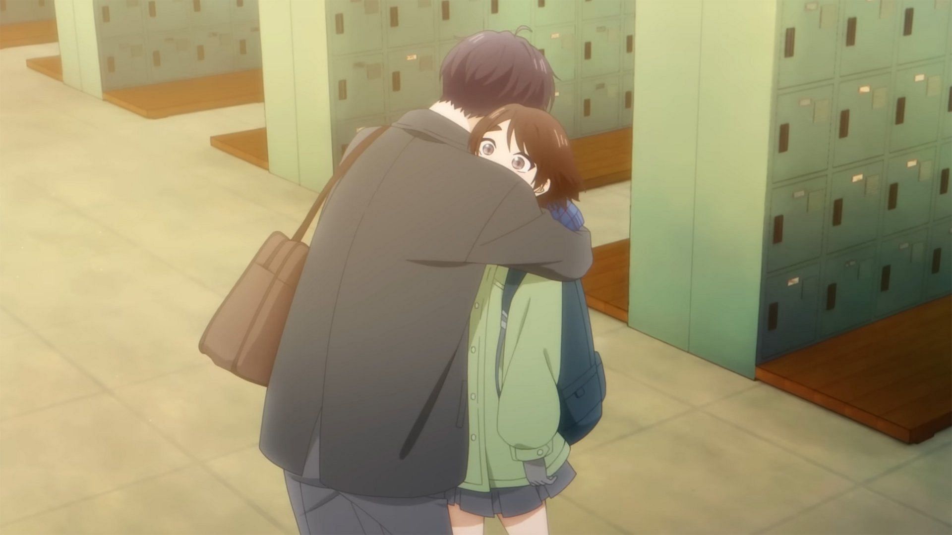 Saki hugs Hinase in the anime (Image via East Fish Studios)