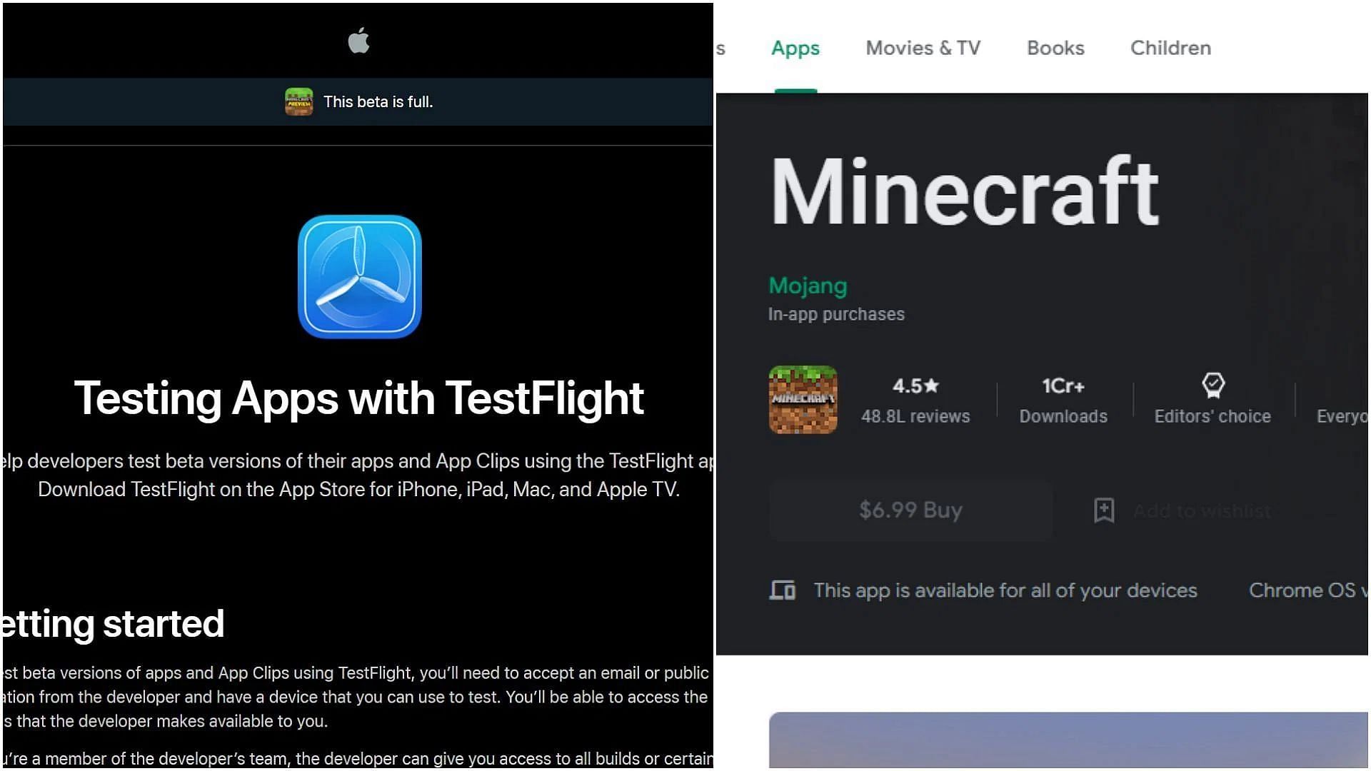 Downloading previews on mobile devices is carried out via respective app stores (Image via Mojang/Apple/Google)