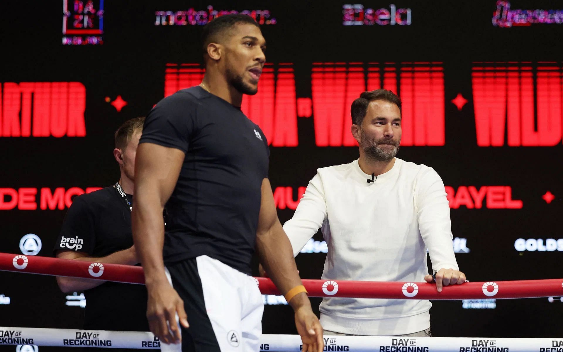 Anthony Joshua (left) has lots of options on the table, says his promoter, Eddie Hearn (right) [Image Courtesy: @GettyImages]