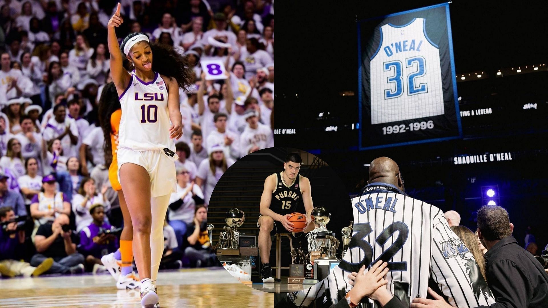 LSU star Angel Reese, Purdue star Zach Edey and NBA legend, Shaquille O