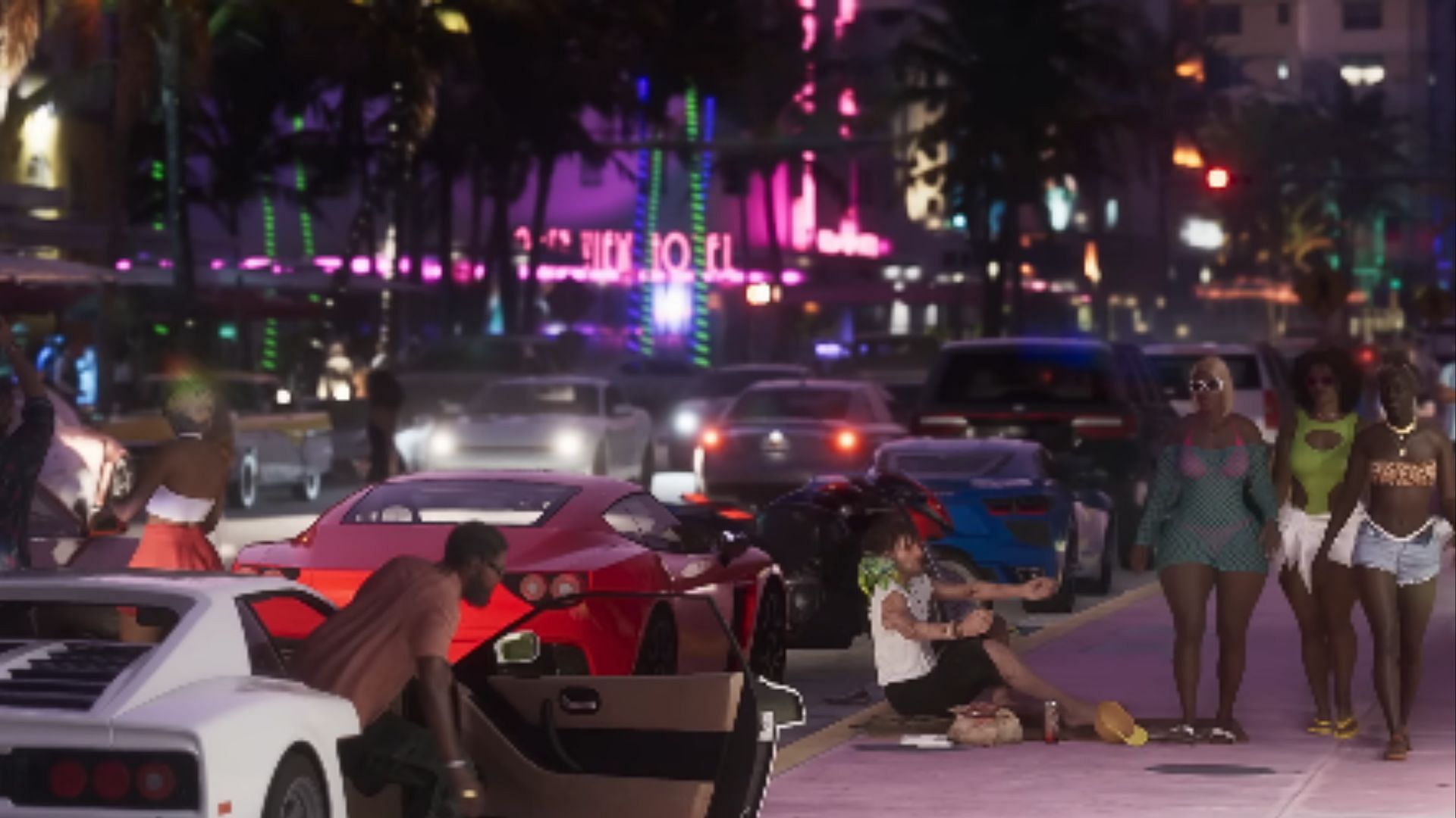 The Coquette D10 (in blue) spotted in the trailer (Image via Rockstar Games)