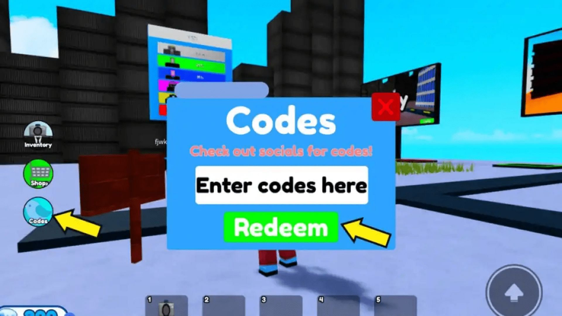 Redeem codes in Bathroom Tower Defense X easily (Image via Roblox)