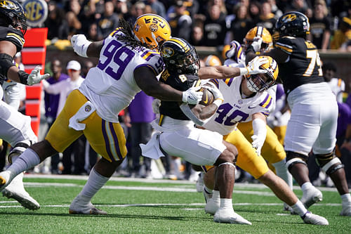 LSU transfer Jordan Jefferson (99) may be selected on the second day of the NFL draft.