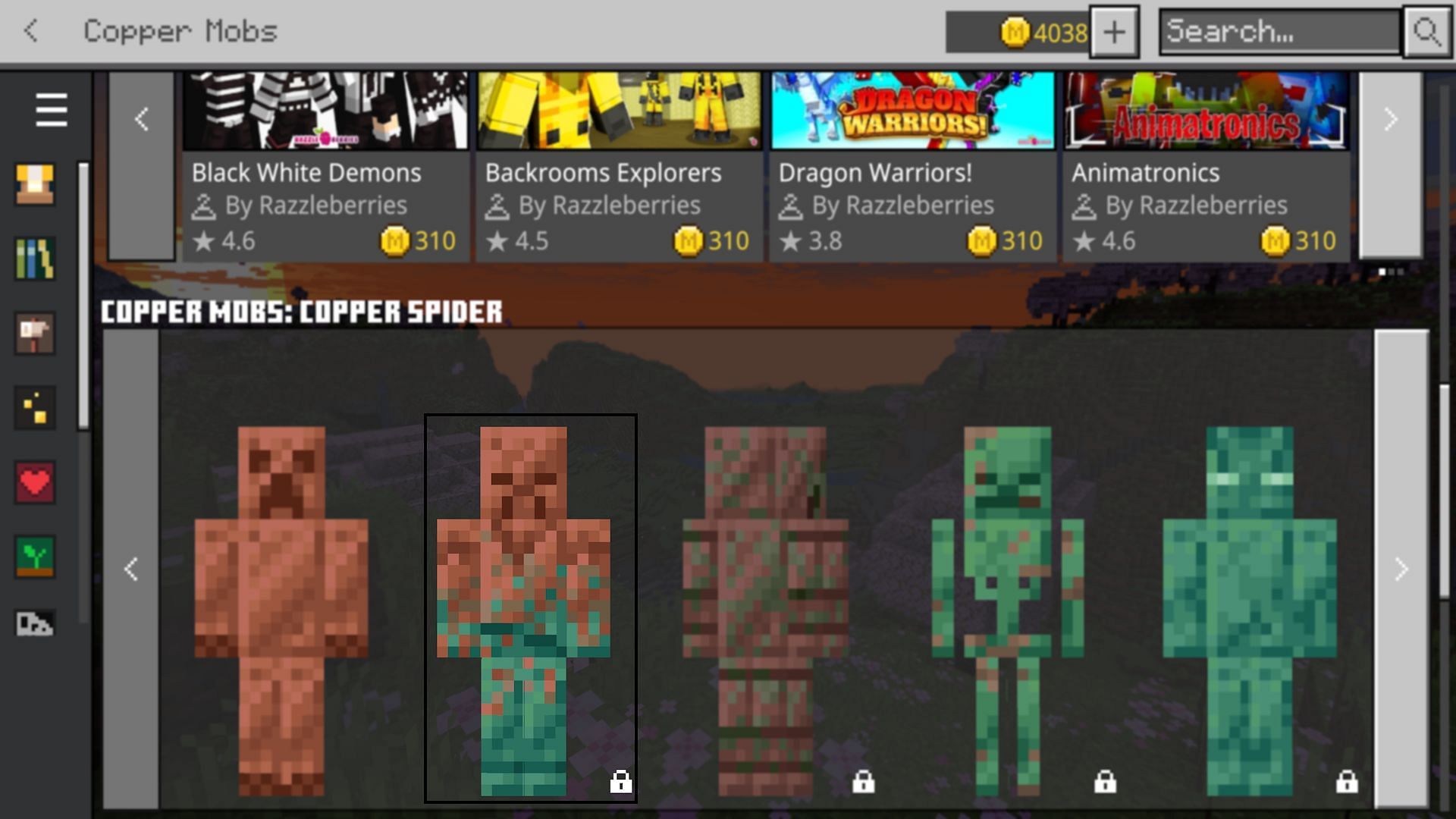 The Copper Zombie skin is cool for showing off the different oxidation levels of copper. (Image via Mojang)