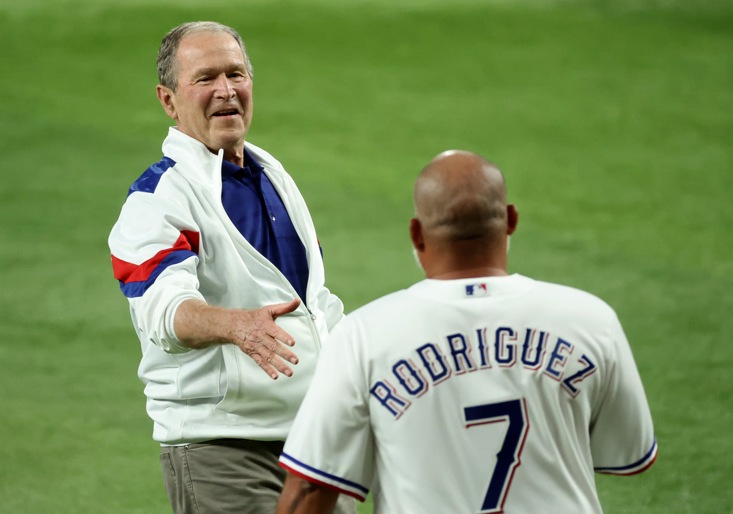 WATCH: Former President George W. Bush visits Globe Life Field for ...
