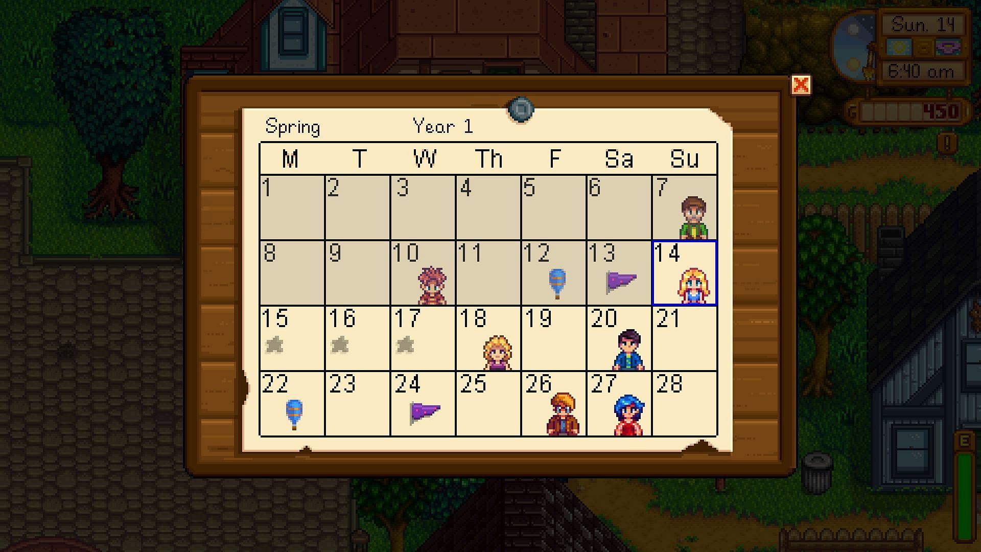 The calendar is a great way to keep track of important events (Image via ConcernedApe)