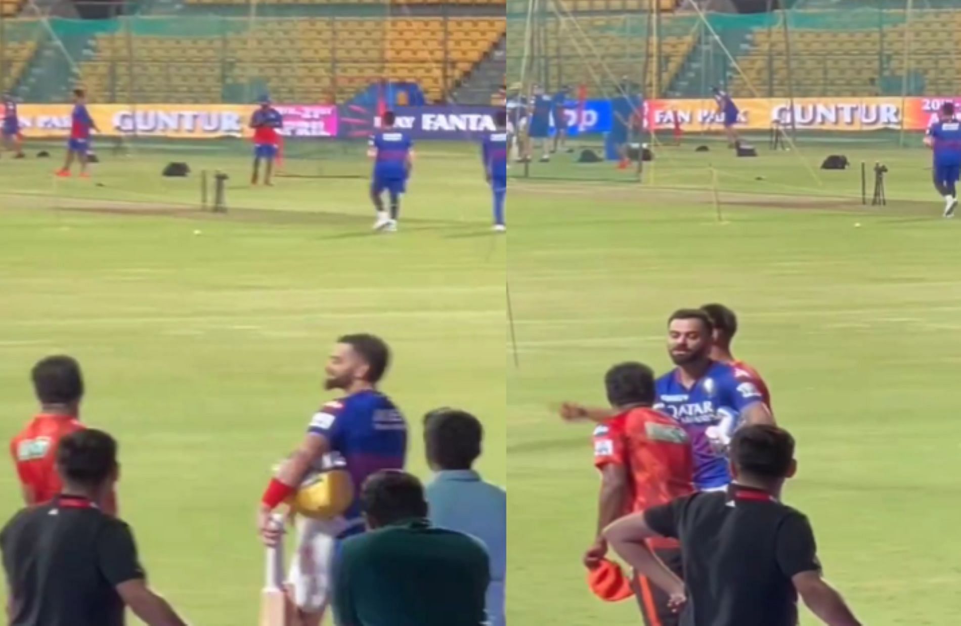 Kohli and Murali have a friendly interaction before the RCB-SRH clash [Credti: Fan Twitter handle]
